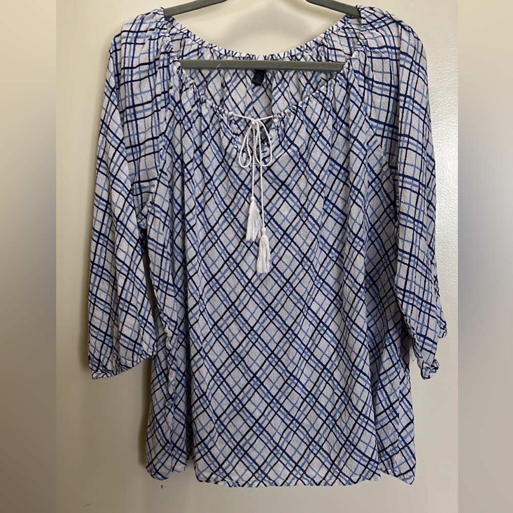 Chaps Blue and White Plaid Blouse